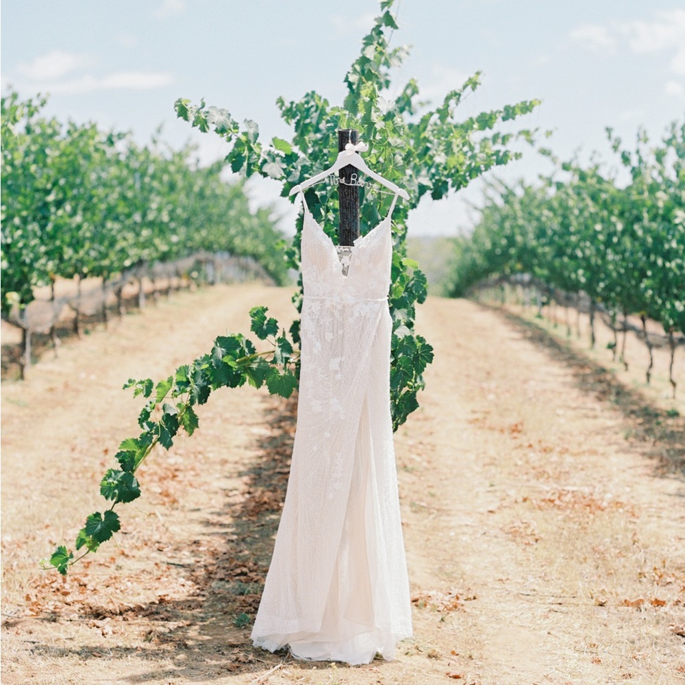 David’s bridal Beaded Plunge Wedding Dress with High Slit